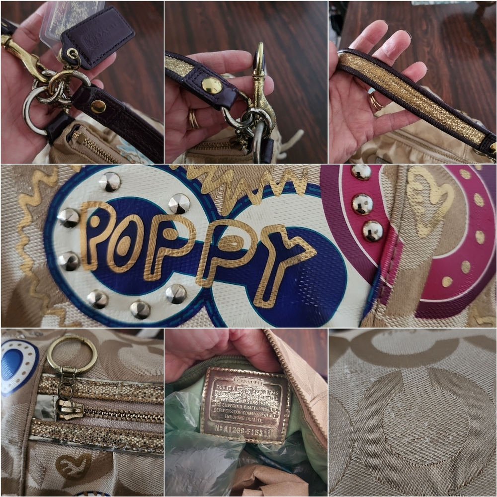 Y2K COACH Poppy Graffiti Glam Tote Crossbody Signature Rare Bag Purse 2 Hangtag - Picture 7 of 17